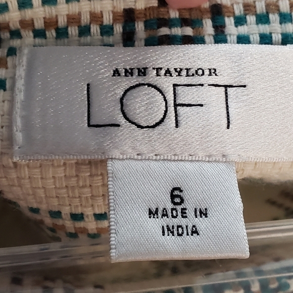 Ann Taylor LOFT Ivory Green Multicolored Tweed Y2K Knee Length Skirt Sz 6 - Picture 8 of 11